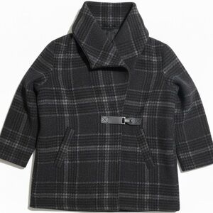 Ellen Reyes Unique Woman 2X Gray Plaid Wool Blend Jacket Collar Buckle Closure